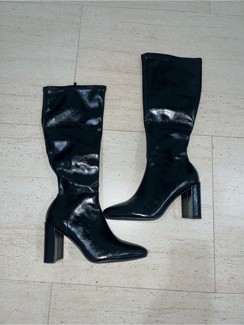 Windsor Black Patent Knee-High Block Heel Boots Size 8